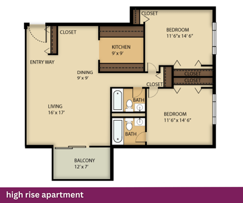A floor plan of a high rise apartment is shown.
